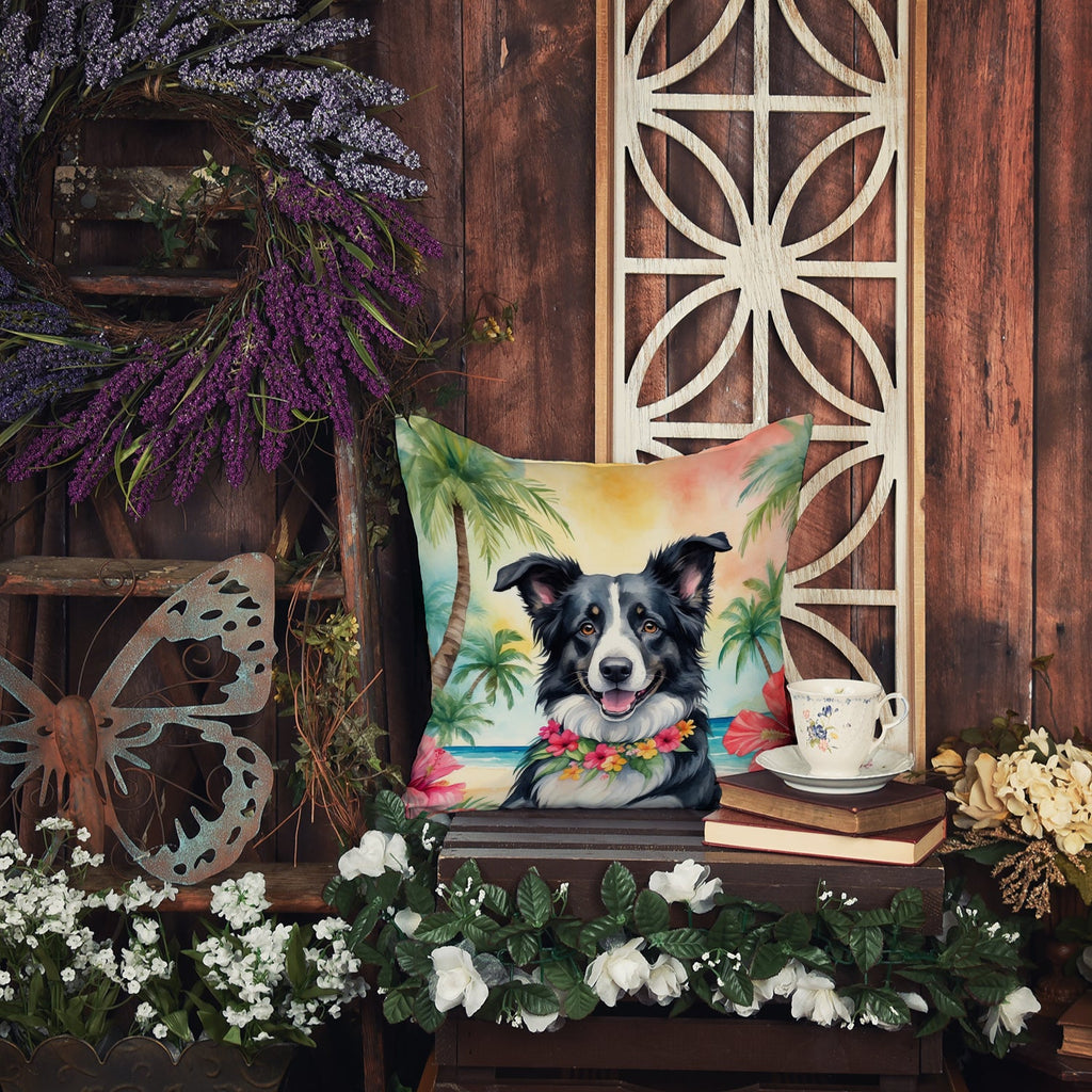 Border Collie Luau Decorative Throw Pillow 18x18 Indoor Outdoor Accent Cushion, Fabric Cover with Insert for Sofa, Bed, Porch & Living Room