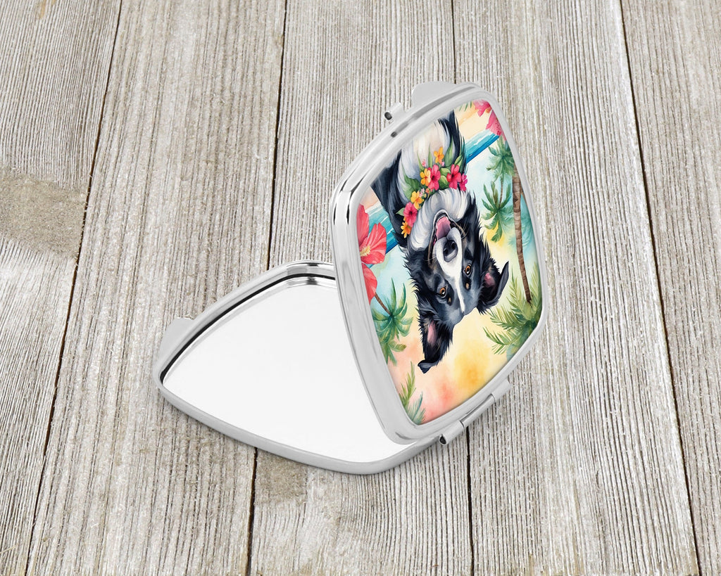 Border Collie Luau Compact Mirror Decorative Travel Makeup Mirror for Women Girls Gifts Pocket Makeup Mirror Folding Handheld