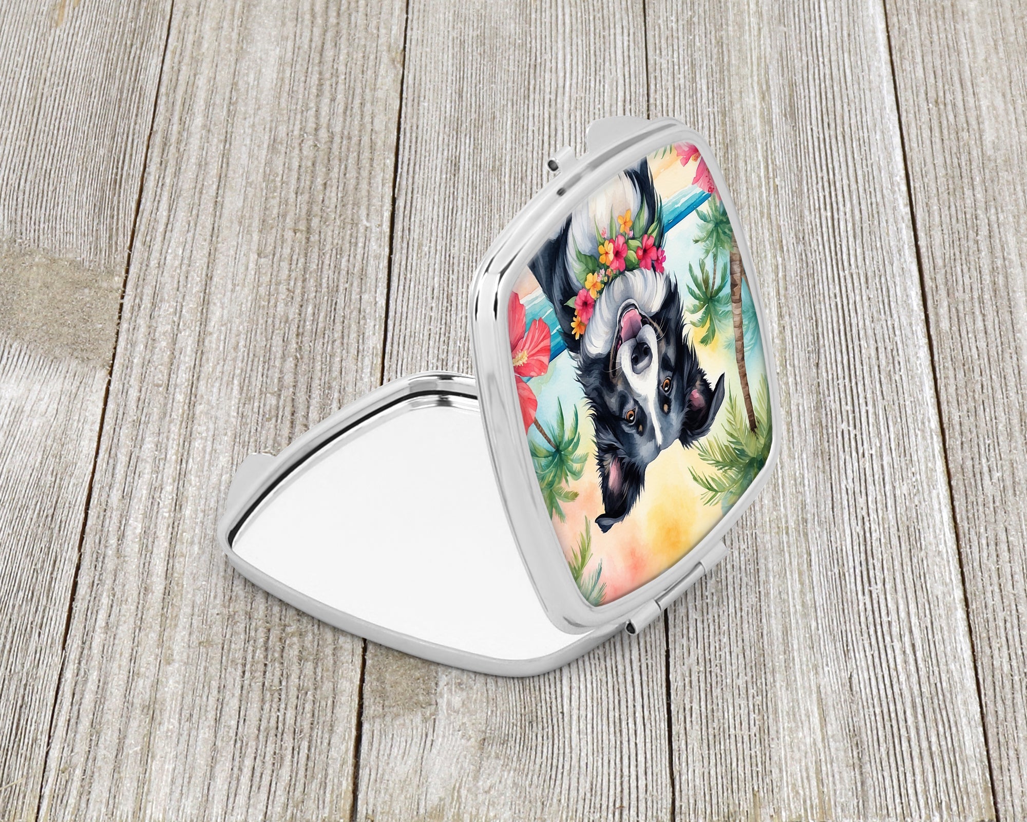 Border Collie Luau Compact Mirror Decorative Travel Makeup Mirror for Women Girls Gifts Pocket Makeup Mirror Folding Handheld