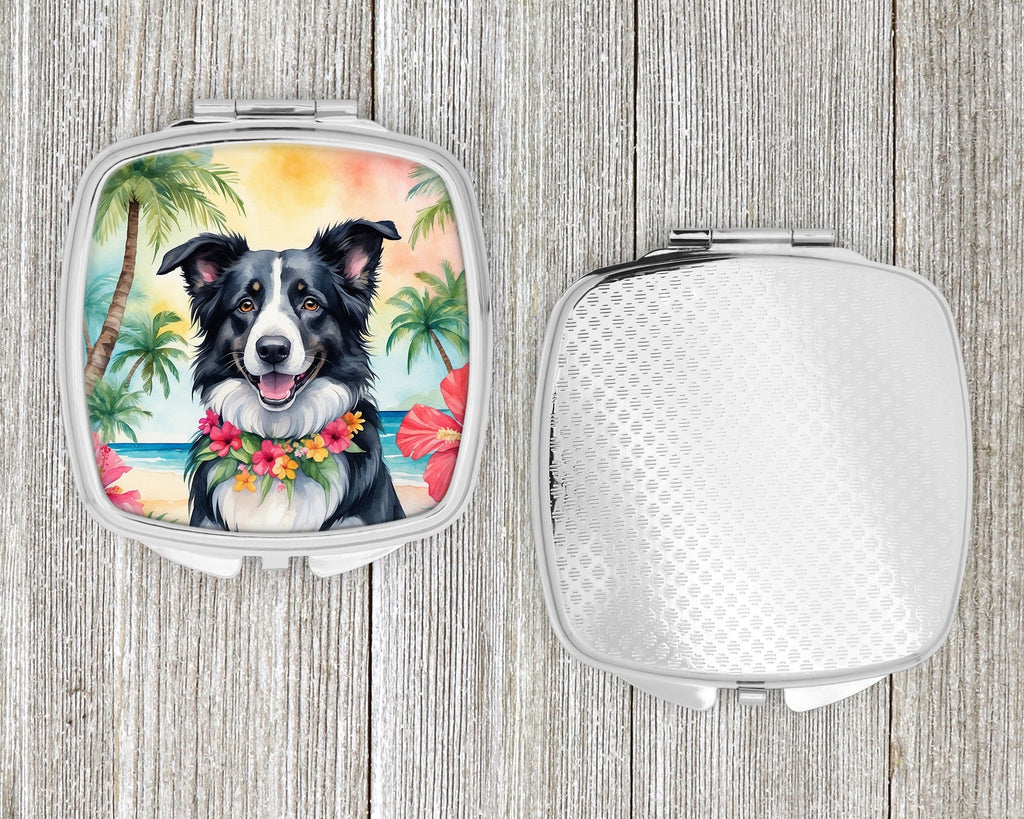 Border Collie Luau Compact Mirror Decorative Travel Makeup Mirror for Women Girls Gifts Pocket Makeup Mirror Folding Handheld