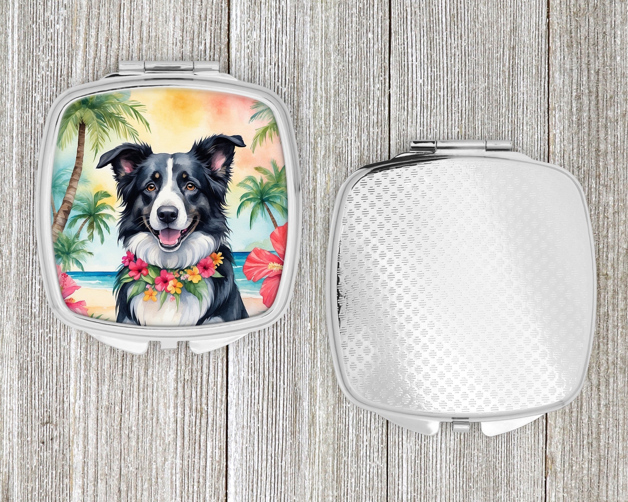 Border Collie Luau Compact Mirror Decorative Travel Makeup Mirror for Women Girls Gifts Pocket Makeup Mirror Folding Handheld