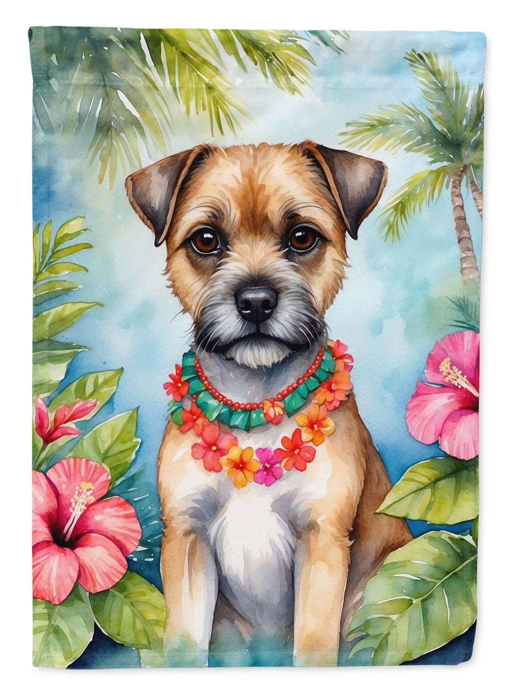 Border Terrier Luau House Flag 28x40 Porch Sleeve Pole Decorative Outside Yard Banner Artwork Wall Hanging, Polyester