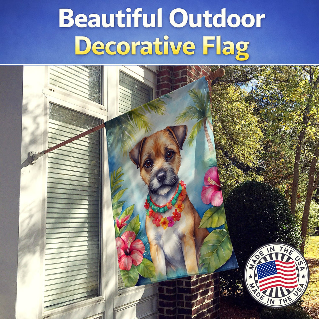 Border Terrier Luau House Flag 28x40 Porch Sleeve Pole Decorative Outside Yard Banner Artwork Wall Hanging, Polyester