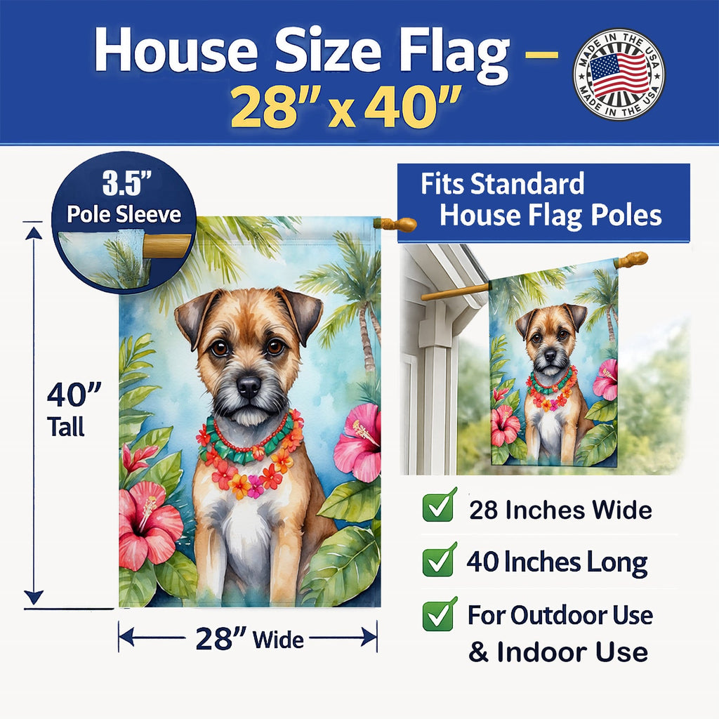 Border Terrier Luau House Flag 28x40 Porch Sleeve Pole Decorative Outside Yard Banner Artwork Wall Hanging, Polyester