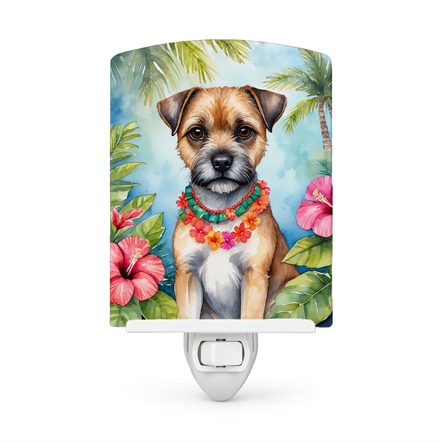 Border Terrier Luau Ceramic Night Light Compact, UL-Certified, Ideal for Bedroom, Bathroom, Nursery, Hallway, Kitchen, 6x4x3, Multicolor