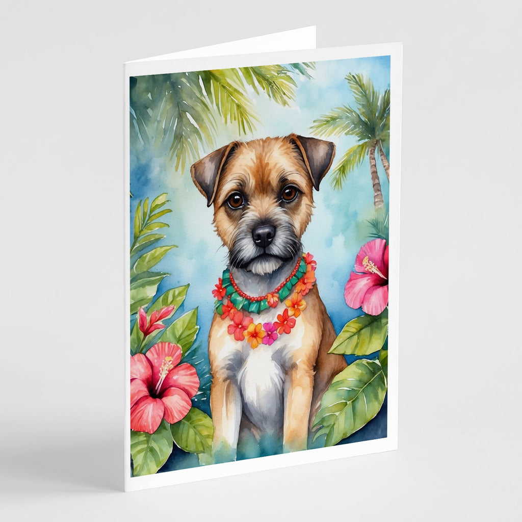 Border Terrier Luau Greeting Cards Pack of 8 Blank Cards with Envelopes Whimsical A7 Size 5x7