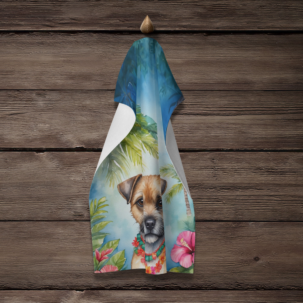 Border Terrier Luau Kitchen Towel Velour Plush Front and Cotton Loop Back Machine Washable