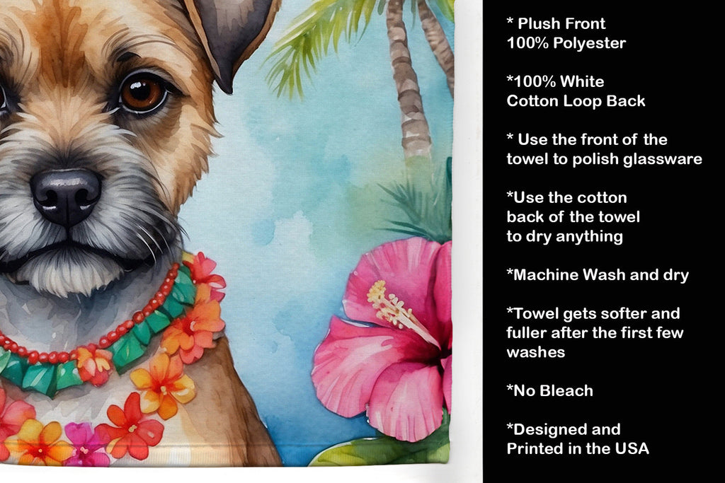 Border Terrier Luau Kitchen Towel Velour Plush Front and Cotton Loop Back Machine Washable