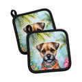 Border Terrier Luau Pot Holder Set of 2 Heat Resistant Quilted Hot Pads 7.5 x 7.5 Inch, Insulated Kitchen Trivets for Cooking & Baking