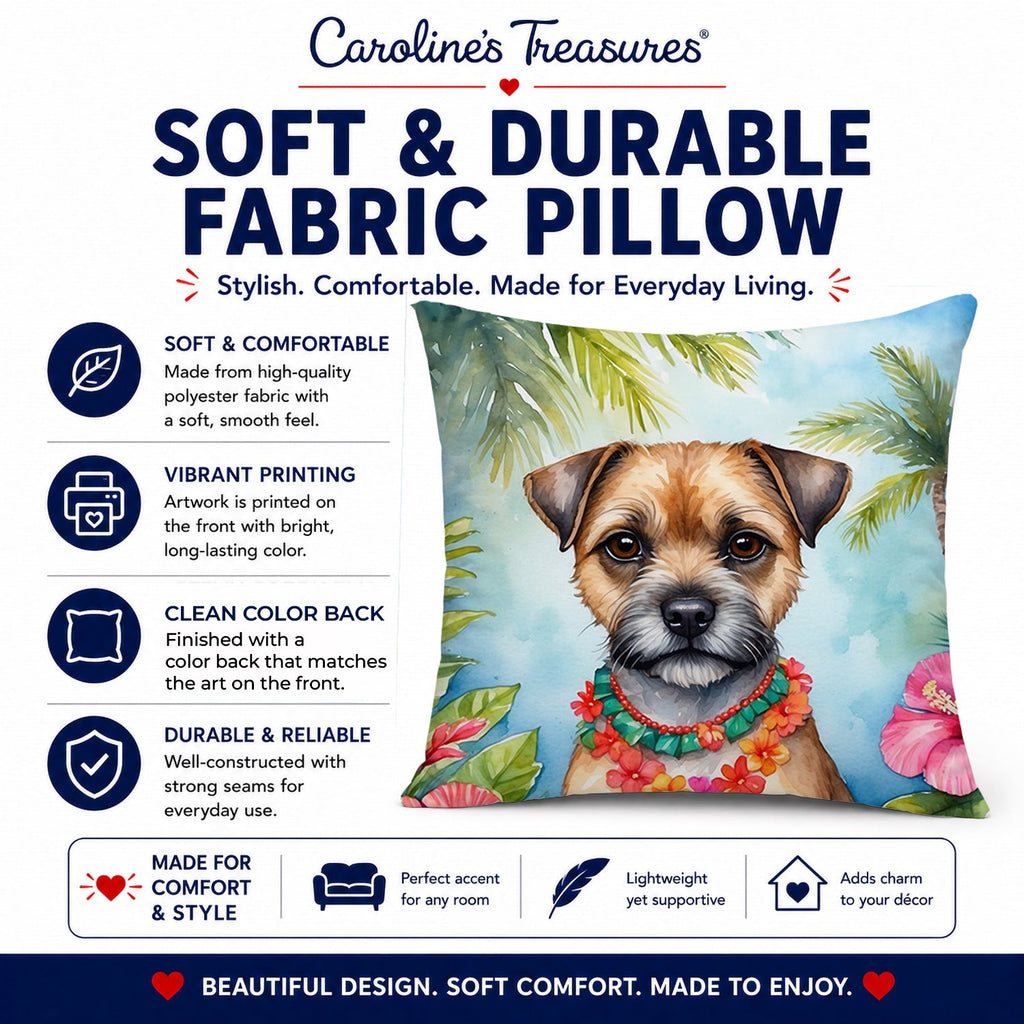 Border Terrier Luau Decorative Throw Pillow 14x14 Indoor Outdoor Accent Cushion, Fabric Cover with Insert for Sofa, Bed, Porch & Living Room