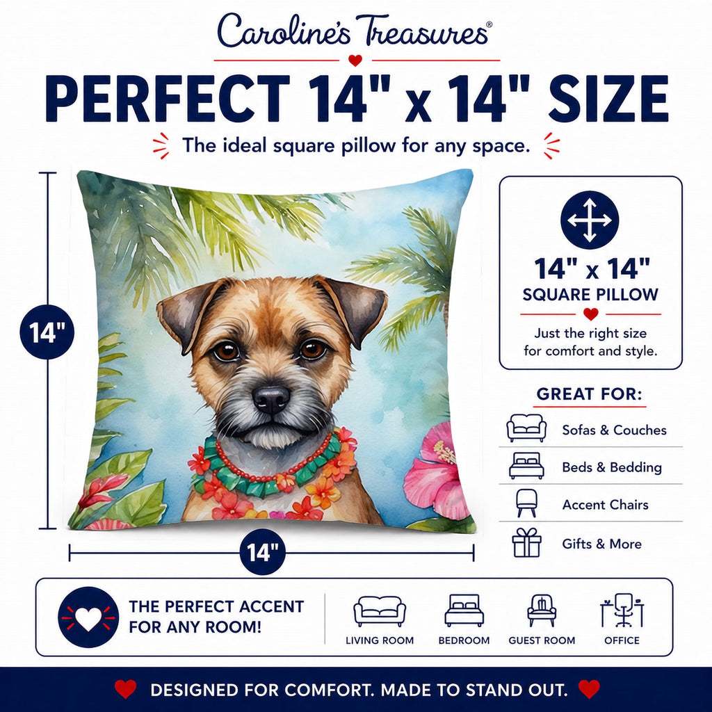 Border Terrier Luau Decorative Throw Pillow 14x14 Indoor Outdoor Accent Cushion, Fabric Cover with Insert for Sofa, Bed, Porch & Living Room