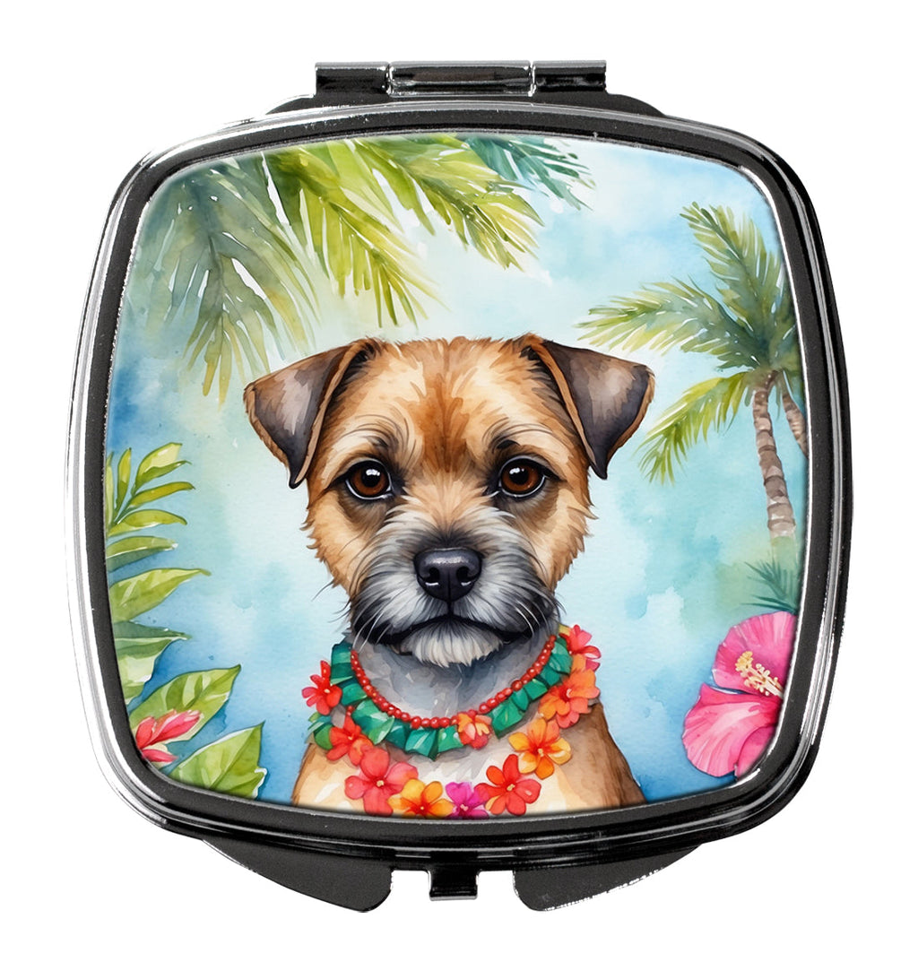 Border Terrier Luau Compact Mirror Decorative Travel Makeup Mirror for Women Girls Gifts Pocket Makeup Mirror Folding Handheld