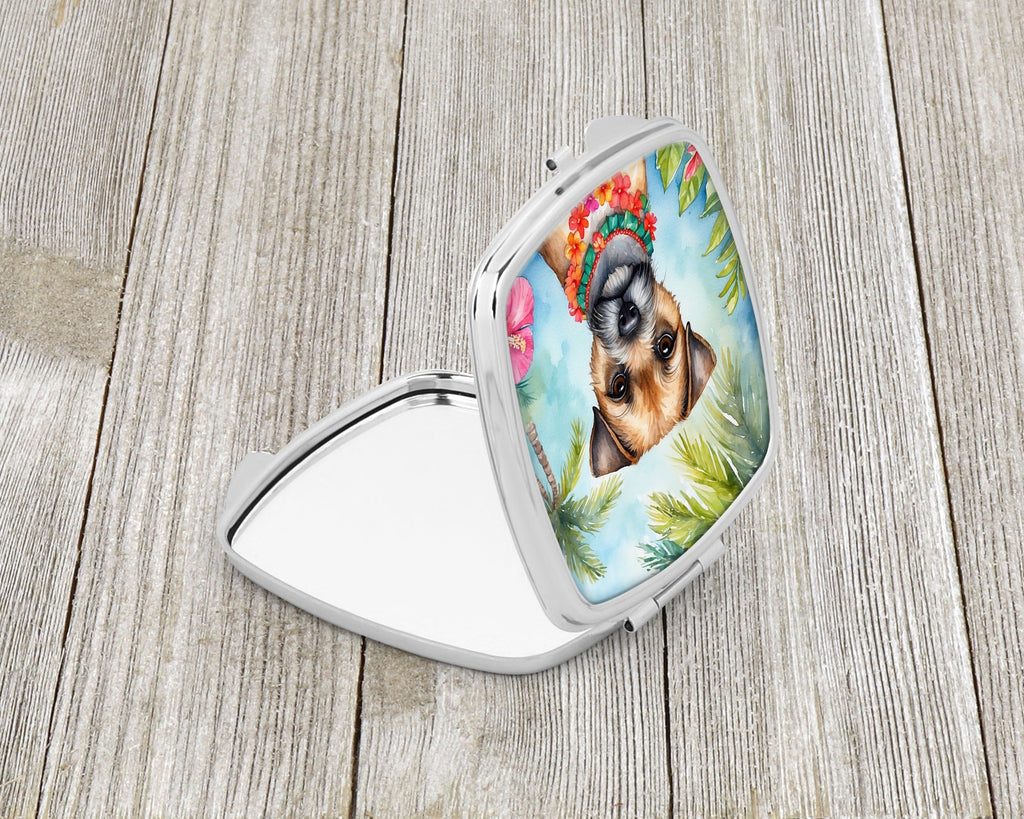 Border Terrier Luau Compact Mirror Decorative Travel Makeup Mirror for Women Girls Gifts Pocket Makeup Mirror Folding Handheld