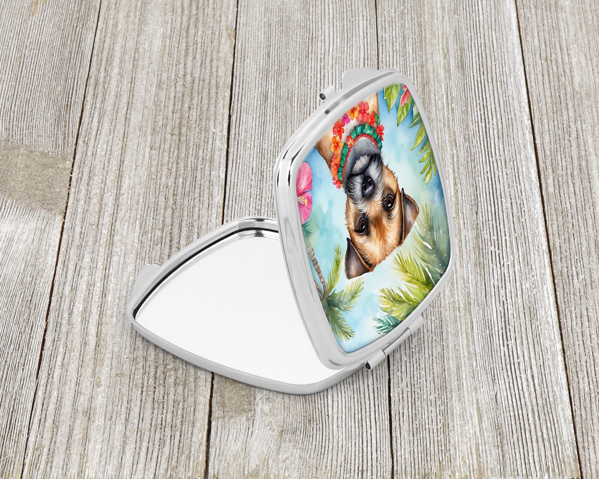 Border Terrier Luau Compact Mirror Decorative Travel Makeup Mirror for Women Girls Gifts Pocket Makeup Mirror Folding Handheld
