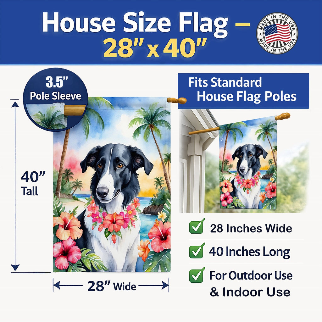 Borzoi Luau House Flag 28x40 Porch Sleeve Pole Decorative Outside Yard Banner Artwork Wall Hanging, Polyester