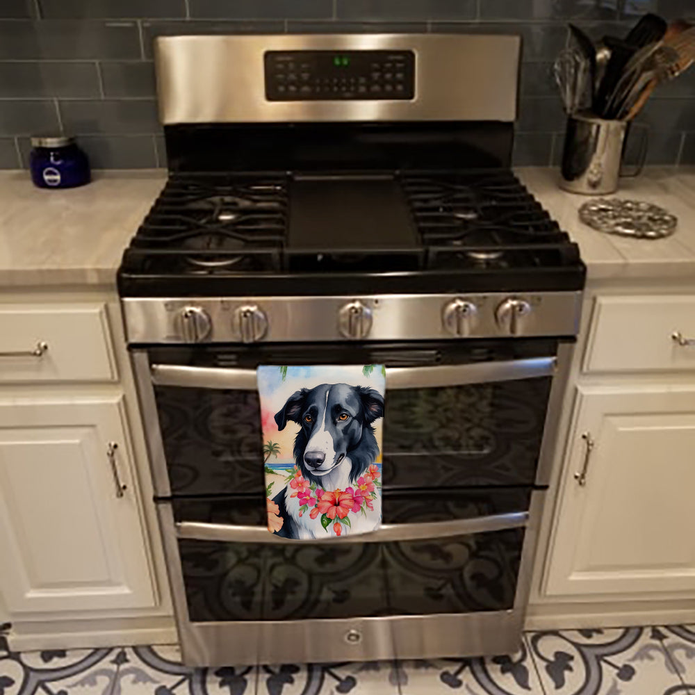 Borzoi Luau Kitchen Towel Velour Plush Front and Cotton Loop Back Machine Washable