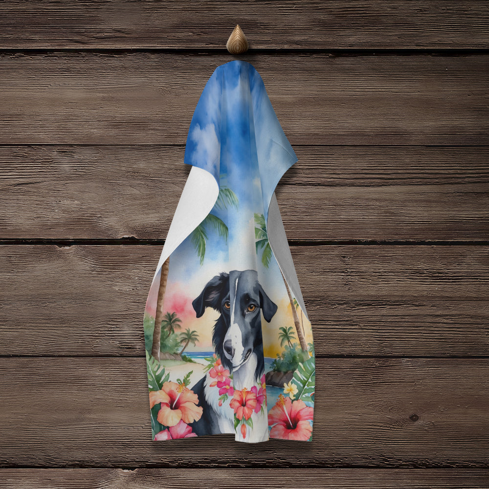 Borzoi Luau Kitchen Towel Velour Plush Front and Cotton Loop Back Machine Washable