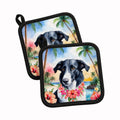 Borzoi Luau Pot Holder Set of 2 Heat Resistant Quilted Hot Pads 7.5 x 7.5 Inch, Insulated Kitchen Trivets for Cooking & Baking