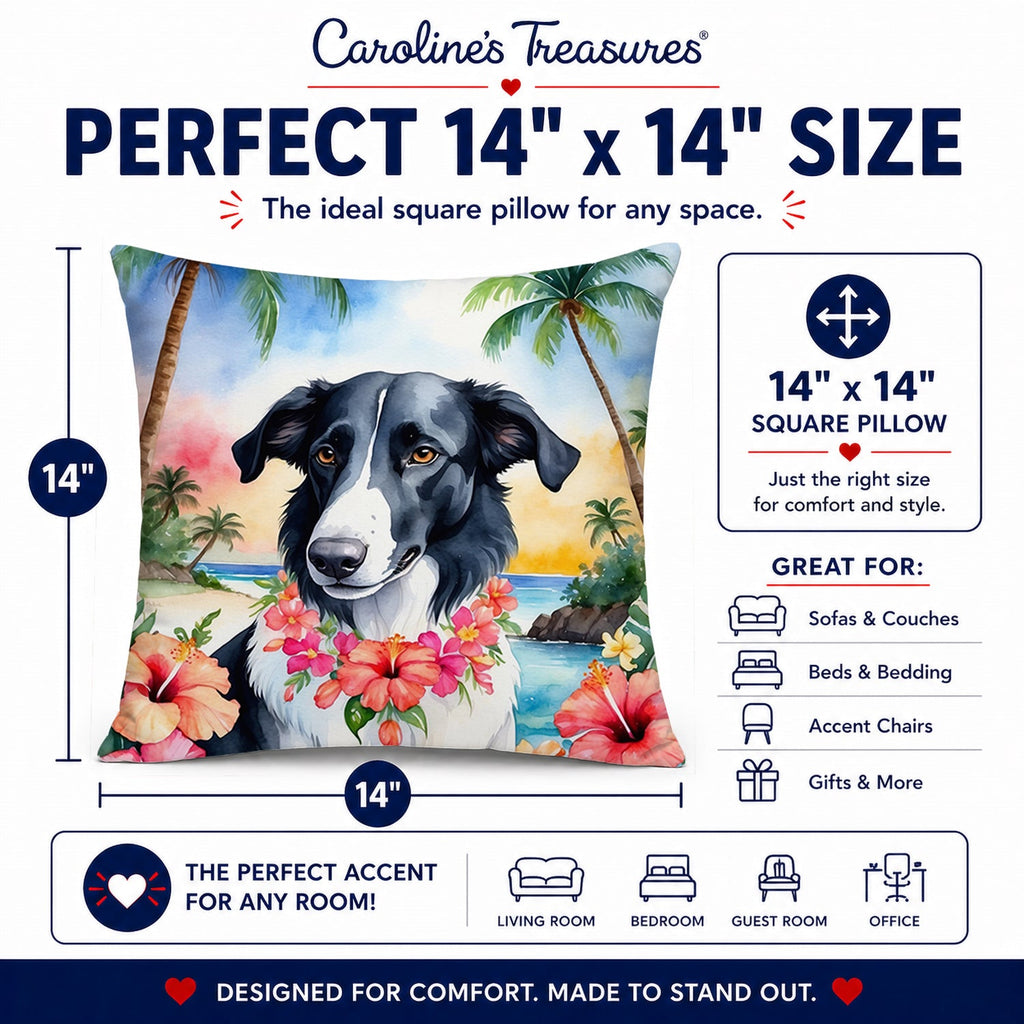 Borzoi Luau Decorative Throw Pillow 14x14 Indoor Outdoor Accent Cushion, Fabric Cover with Insert for Sofa, Bed, Porch & Living Room