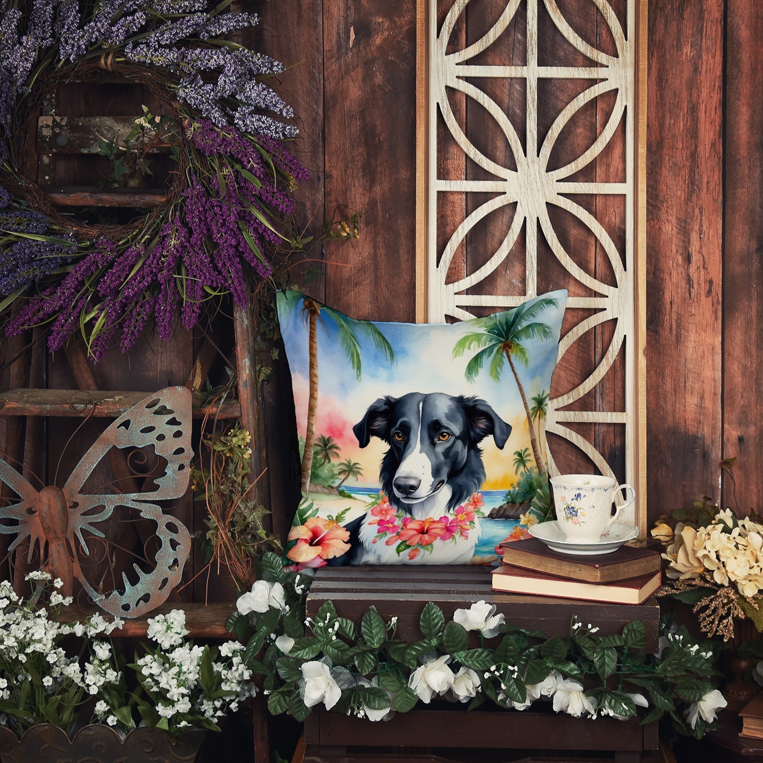 Borzoi Luau Decorative Throw Pillow 18x18 Indoor Outdoor Accent Cushion, Fabric Cover with Insert for Sofa, Bed, Porch & Living Room