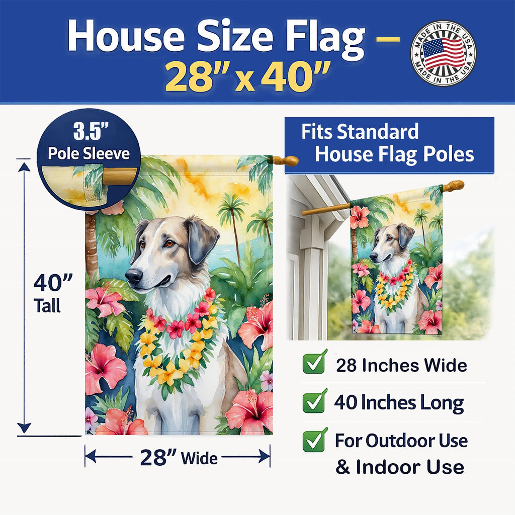 Borzoi Luau House Flag 28x40 Porch Sleeve Pole Decorative Outside Yard Banner Artwork Wall Hanging, Polyester