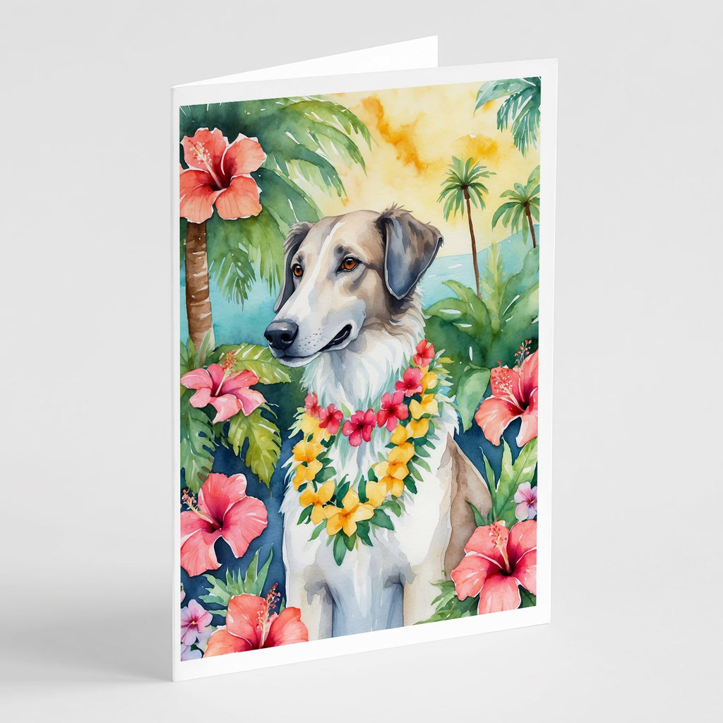 Borzoi Luau Greeting Cards Pack of 8 Blank Cards with Envelopes Whimsical A7 Size 5x7