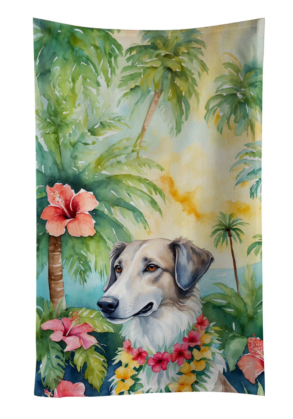 Borzoi Luau Kitchen Towel Velour Plush Front and Cotton Loop Back Machine Washable