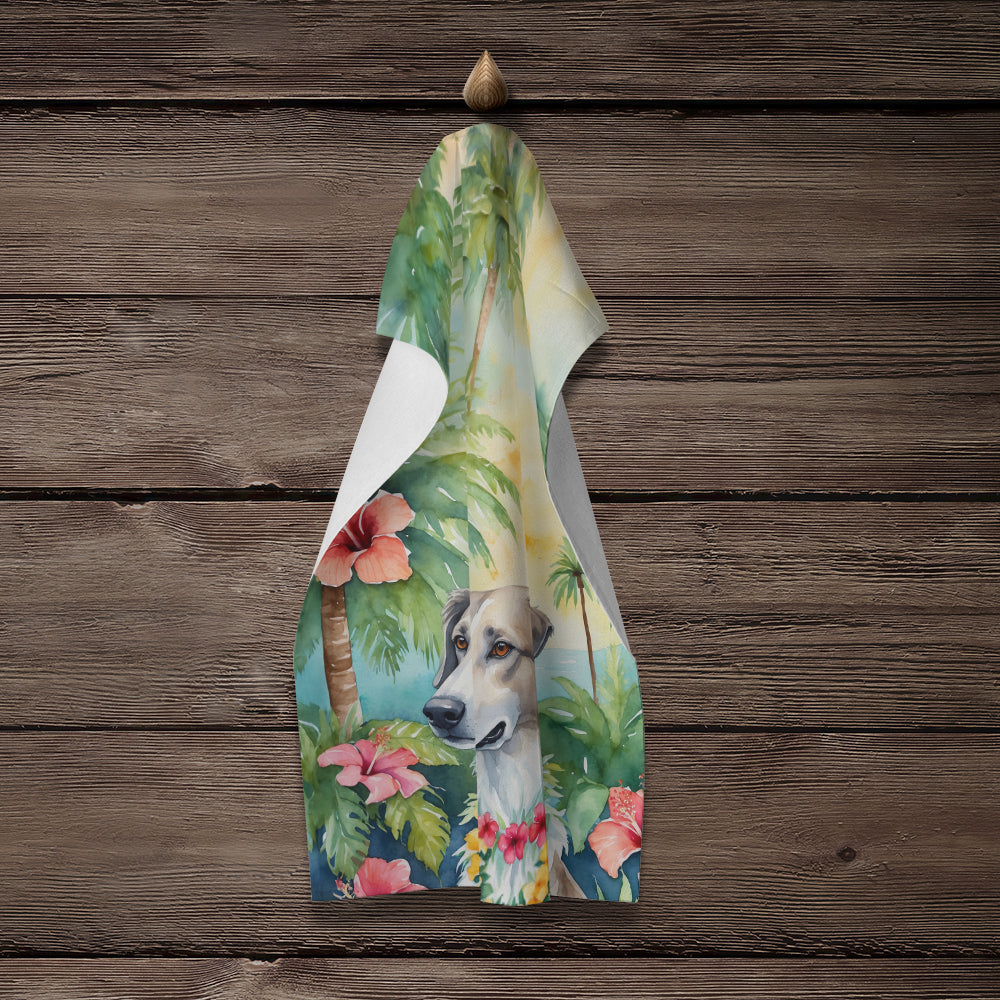 Borzoi Luau Kitchen Towel Velour Plush Front and Cotton Loop Back Machine Washable