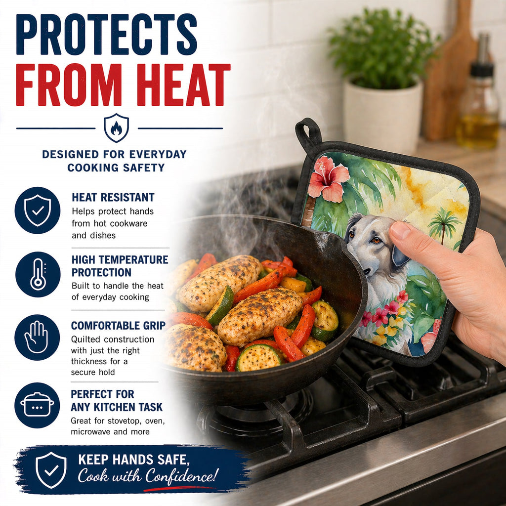 Borzoi Luau Pot Holder Set of 2 Heat Resistant Quilted Hot Pads 7.5 x 7.5 Inch, Insulated Kitchen Trivets for Cooking & Baking