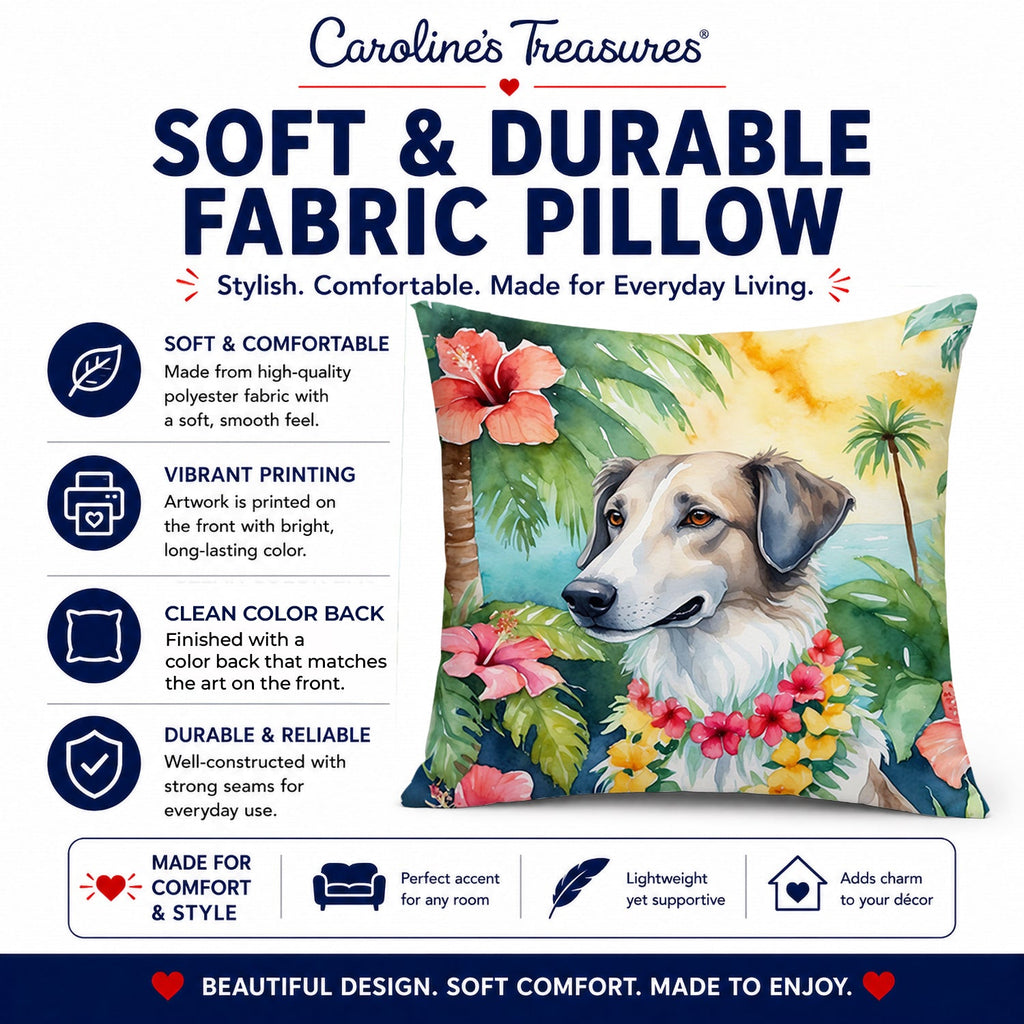 Borzoi Luau Decorative Throw Pillow 14x14 Indoor Outdoor Accent Cushion, Fabric Cover with Insert for Sofa, Bed, Porch & Living Room