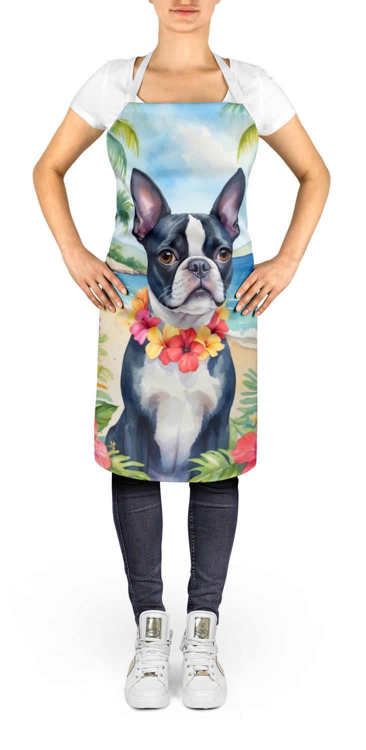 Boston Terrier Luau Apron Cooking Kitchen Server Baking Crafts Gardening for Adult Women Men, Unisex, Large, Multicolor