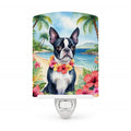 Boston Terrier Luau Ceramic Night Light Compact, UL-Certified, Ideal for Bedroom, Bathroom, Nursery, Hallway, Kitchen, 6x4x3, Multicolor
