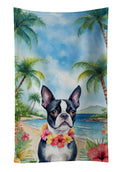 Boston Terrier Luau Kitchen Towel Velour Plush Front and Cotton Loop Back Machine Washable