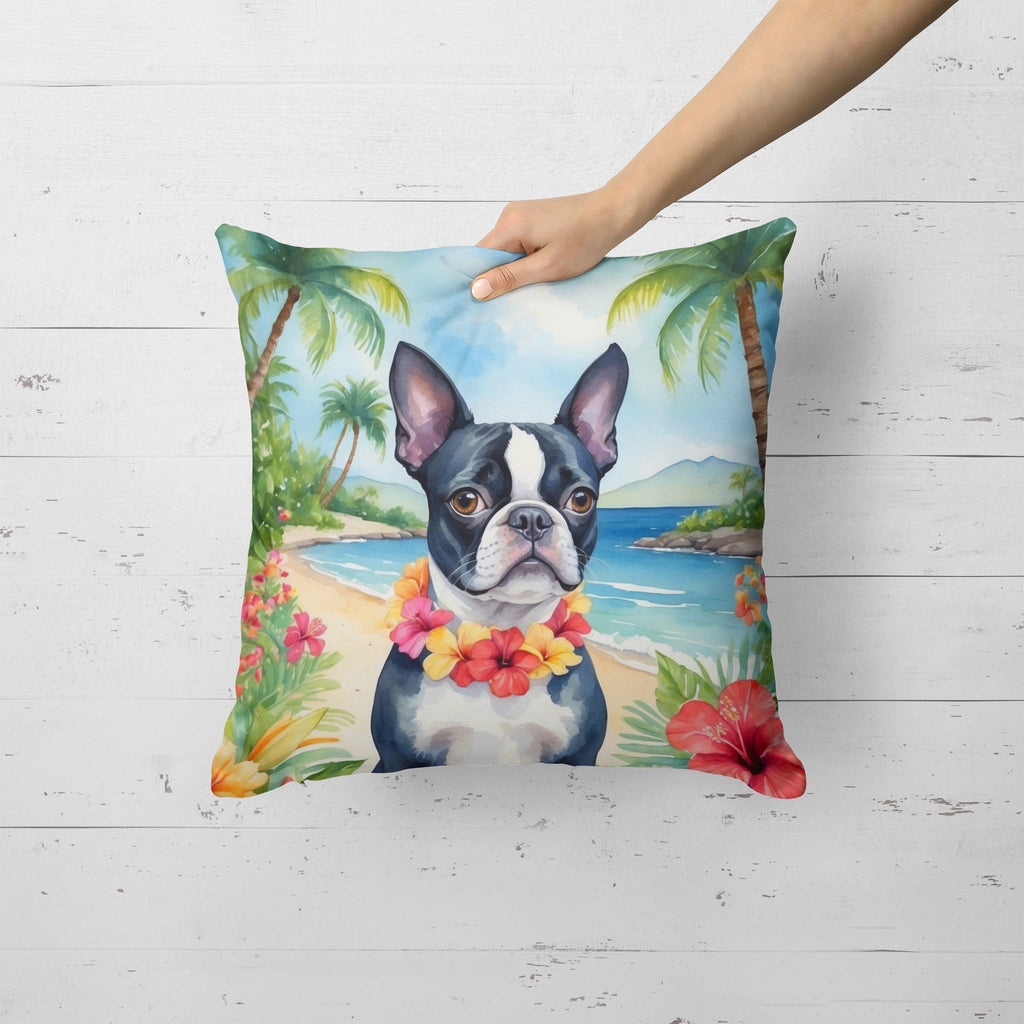 Boston Terrier Luau Decorative Throw Pillow 18x18 Indoor Outdoor Accent Cushion, Fabric Cover with Insert for Sofa, Bed, Porch & Living Room