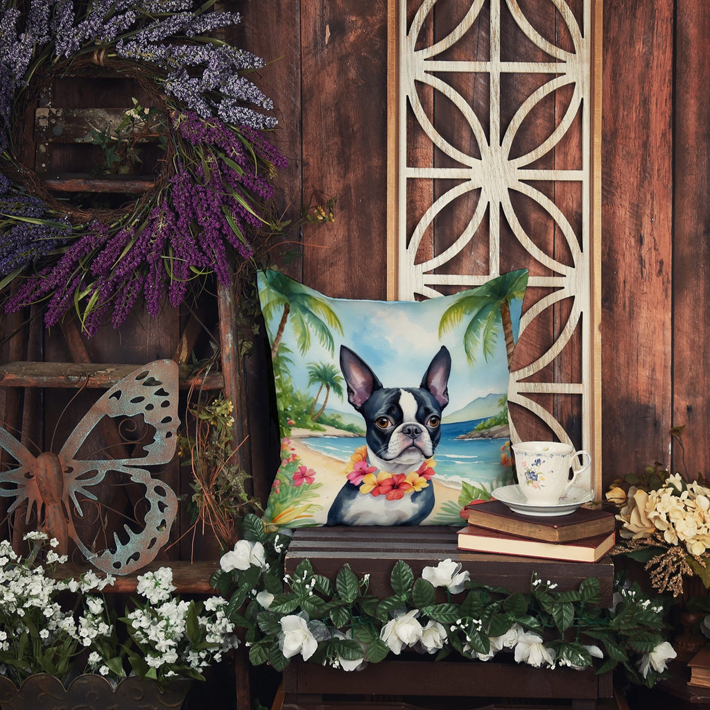 Boston Terrier Luau Decorative Throw Pillow 18x18 Indoor Outdoor Accent Cushion, Fabric Cover with Insert for Sofa, Bed, Porch & Living Room