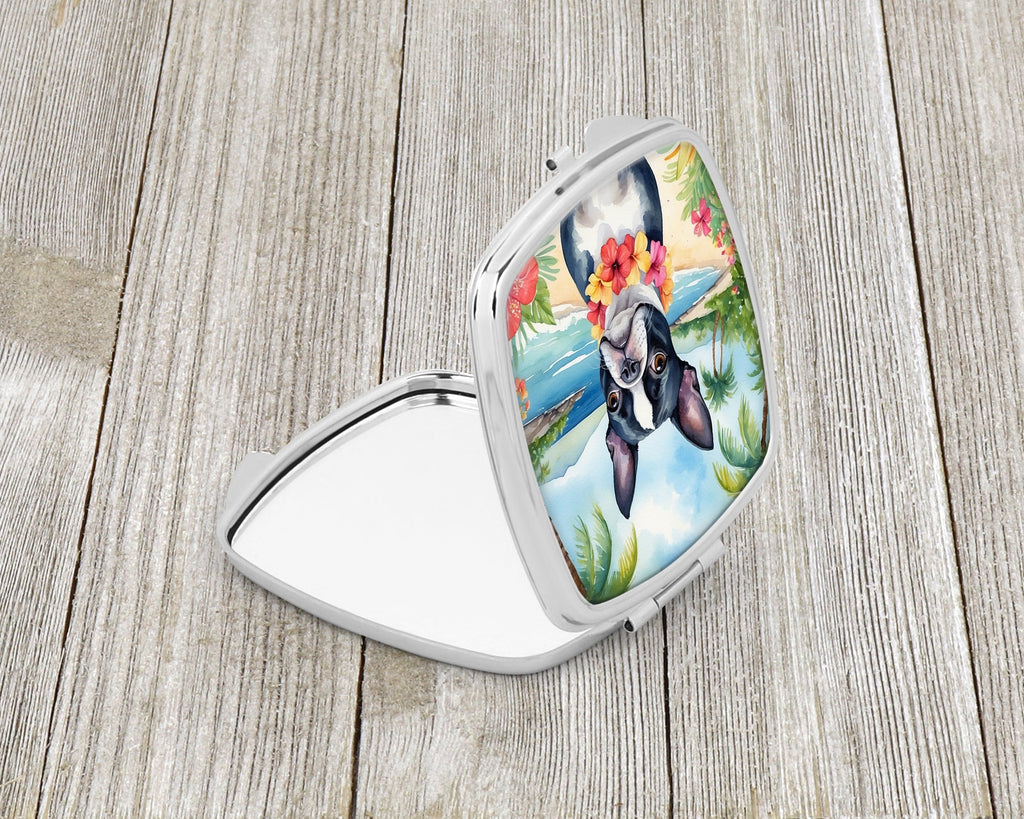Boston Terrier Luau Compact Mirror Decorative Travel Makeup Mirror for Women Girls Gifts Pocket Makeup Mirror Folding Handheld