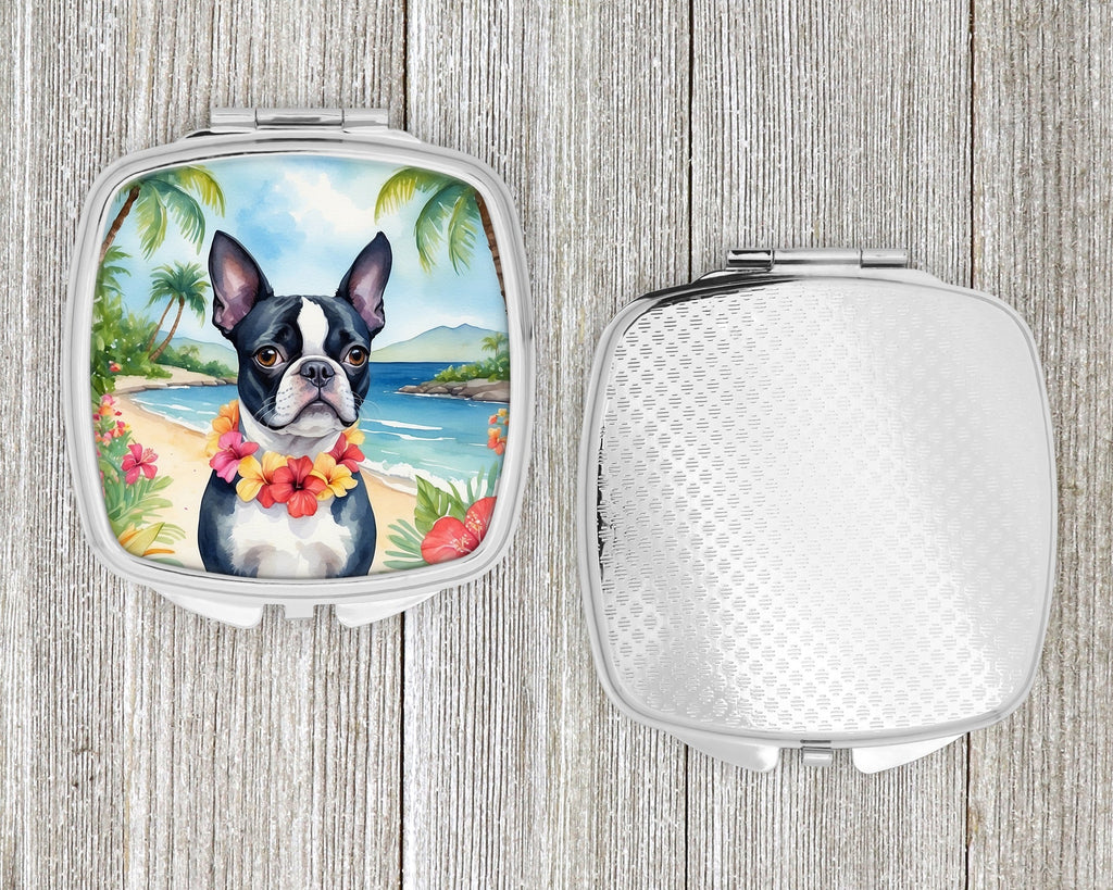 Boston Terrier Luau Compact Mirror Decorative Travel Makeup Mirror for Women Girls Gifts Pocket Makeup Mirror Folding Handheld