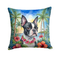 Boston Terrier Luau Decorative Throw Pillow 14x14 Indoor Outdoor Accent Cushion, Fabric Cover with Insert for Sofa, Bed, Porch & Living Room