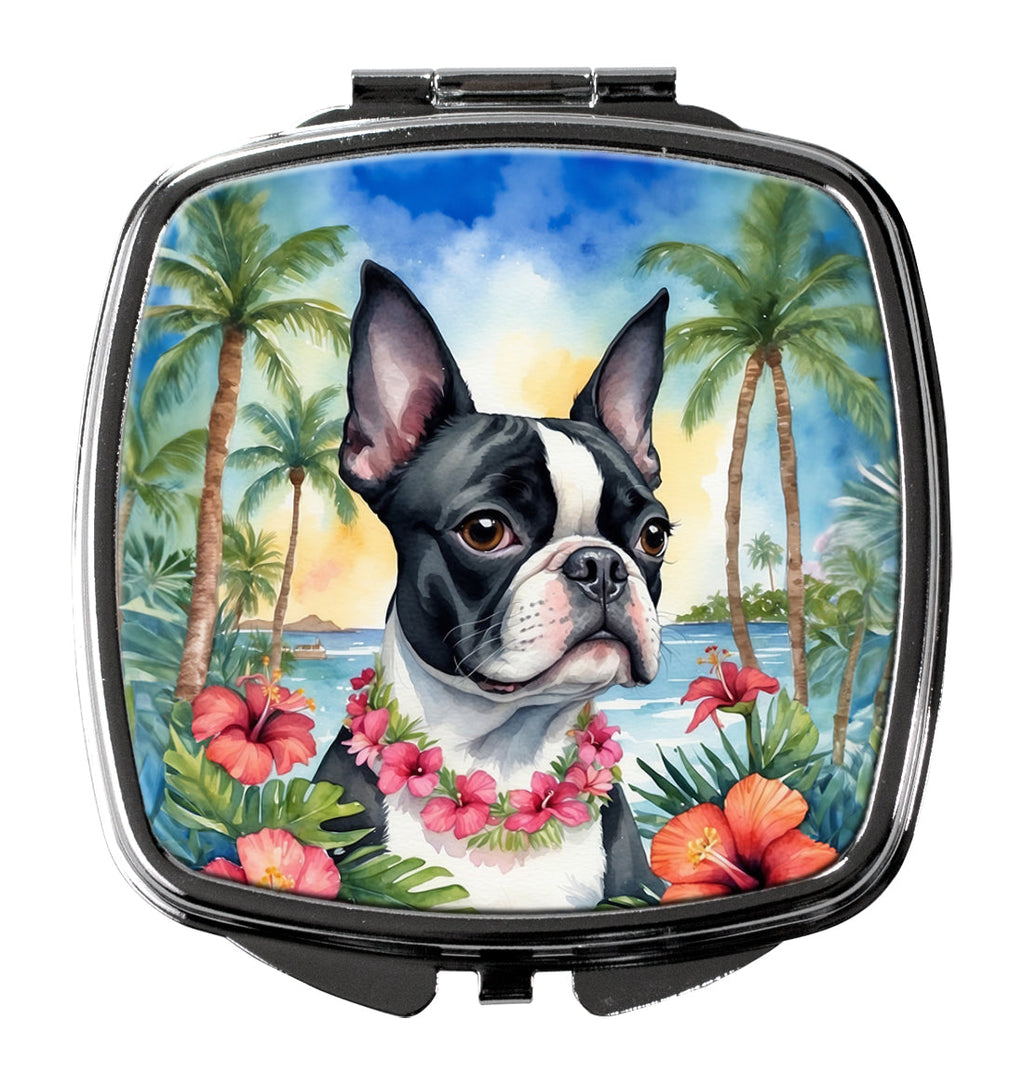 Boston Terrier Luau Compact Mirror Decorative Travel Makeup Mirror for Women Girls Gifts Pocket Makeup Mirror Folding Handheld
