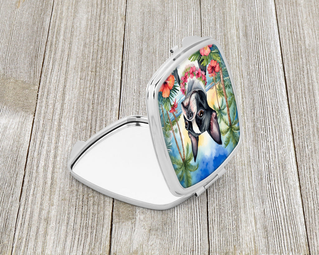 Boston Terrier Luau Compact Mirror Decorative Travel Makeup Mirror for Women Girls Gifts Pocket Makeup Mirror Folding Handheld
