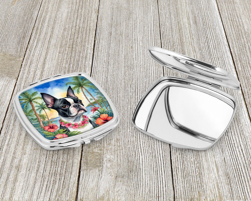 Boston Terrier Luau Compact Mirror Decorative Travel Makeup Mirror for Women Girls Gifts Pocket Makeup Mirror Folding Handheld