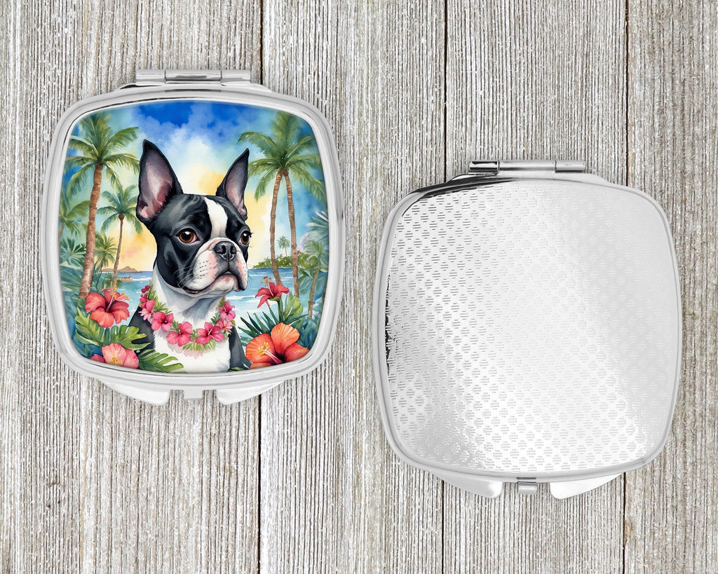 Boston Terrier Luau Compact Mirror Decorative Travel Makeup Mirror for Women Girls Gifts Pocket Makeup Mirror Folding Handheld