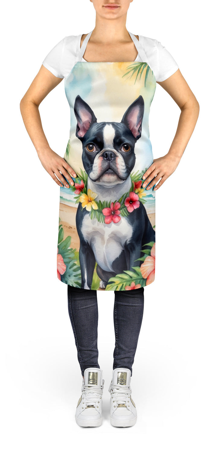 Boston Terrier Luau Apron Cooking Kitchen Server Baking Crafts Gardening for Adult Women Men, Unisex, Large, Multicolor