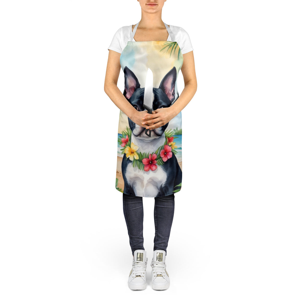 Boston Terrier Luau Apron Cooking Kitchen Server Baking Crafts Gardening for Adult Women Men, Unisex, Large, Multicolor