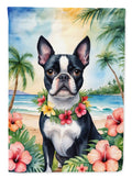 Boston Terrier Luau House Flag 28x40 Porch Sleeve Pole Decorative Outside Yard Banner Artwork Wall Hanging, Polyester