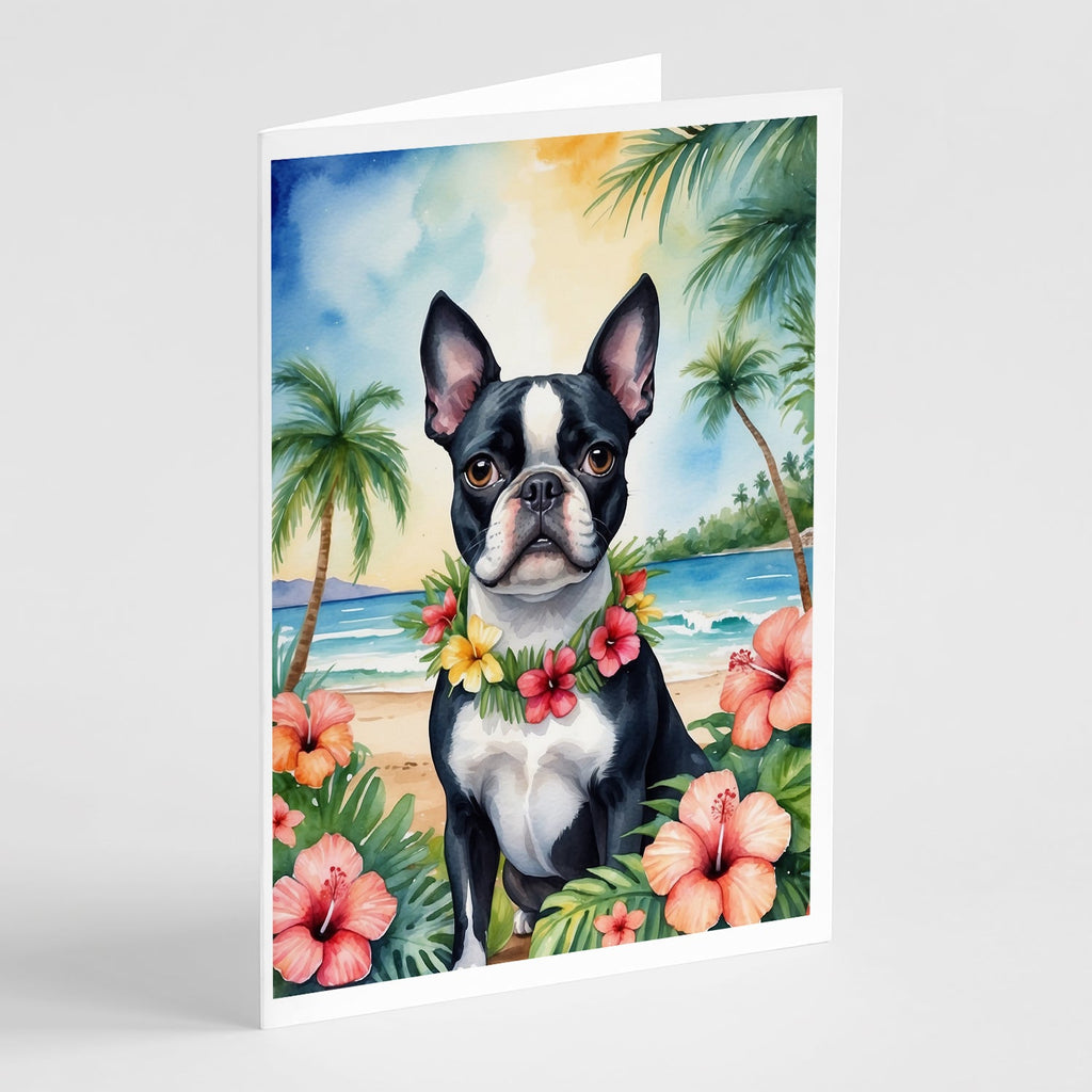 Boston Terrier Luau Greeting Cards Pack of 8 Blank Cards with Envelopes Whimsical A7 Size 5x7