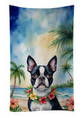 Boston Terrier Luau Kitchen Towel Velour Plush Front and Cotton Loop Back Machine Washable
