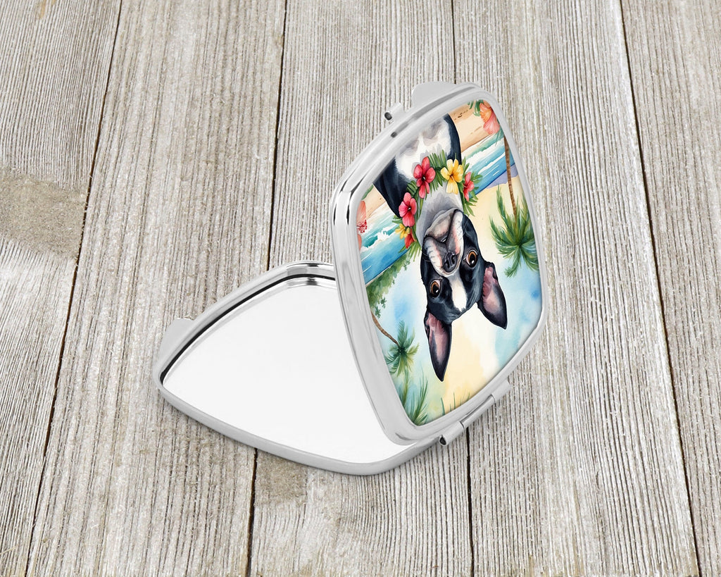 Boston Terrier Luau Compact Mirror Decorative Travel Makeup Mirror for Women Girls Gifts Pocket Makeup Mirror Folding Handheld