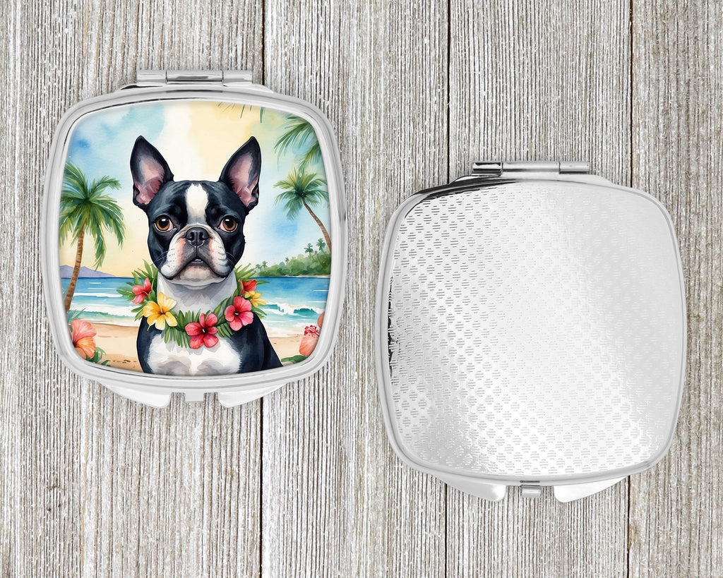 Boston Terrier Luau Compact Mirror Decorative Travel Makeup Mirror for Women Girls Gifts Pocket Makeup Mirror Folding Handheld