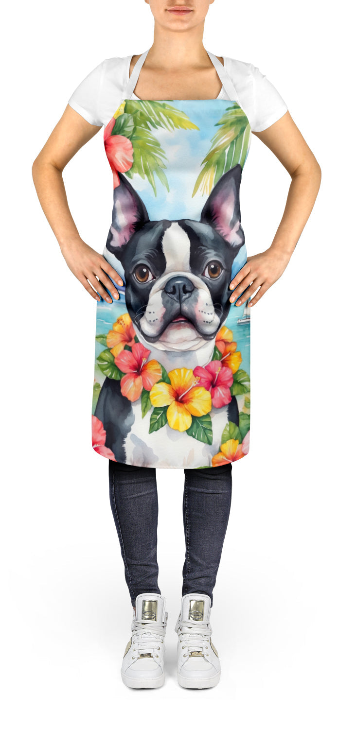 Boston Terrier Luau Apron Cooking Kitchen Server Baking Crafts Gardening for Adult Women Men, Unisex, Large, Multicolor